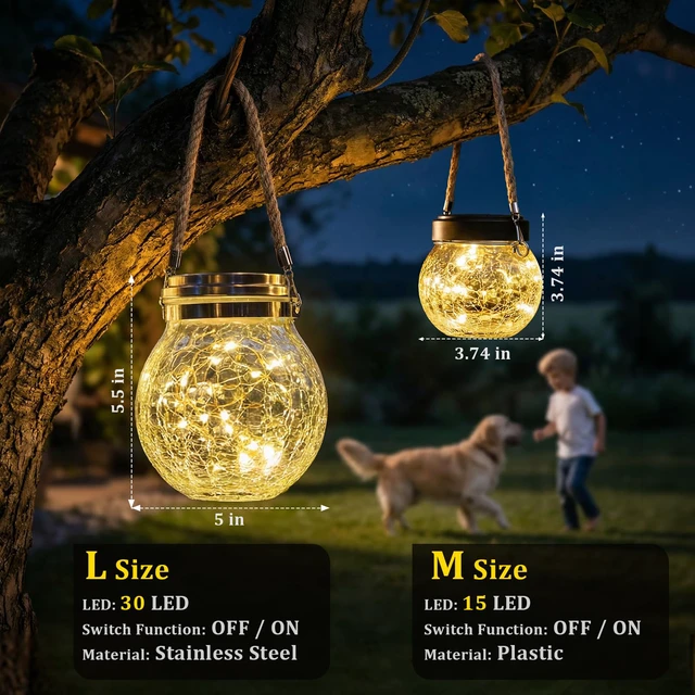 Alt view image 2 of 7 - 6 Pack M Size Solar Lantern Gifts for Women - Outdoor Solar Lanterns Waterproof with 15 LED Hanging Garden Patio Backyard Decor Lights for Halloween Christmas Easter Gift