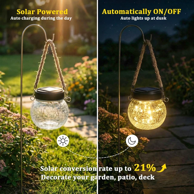 Alt view image 4 of 7 - 6 Pack M Size Solar Lantern Gifts for Women - Outdoor Solar Lanterns Waterproof with 15 LED Hanging Garden Patio Backyard Decor Lights for Halloween Christmas Easter Gift