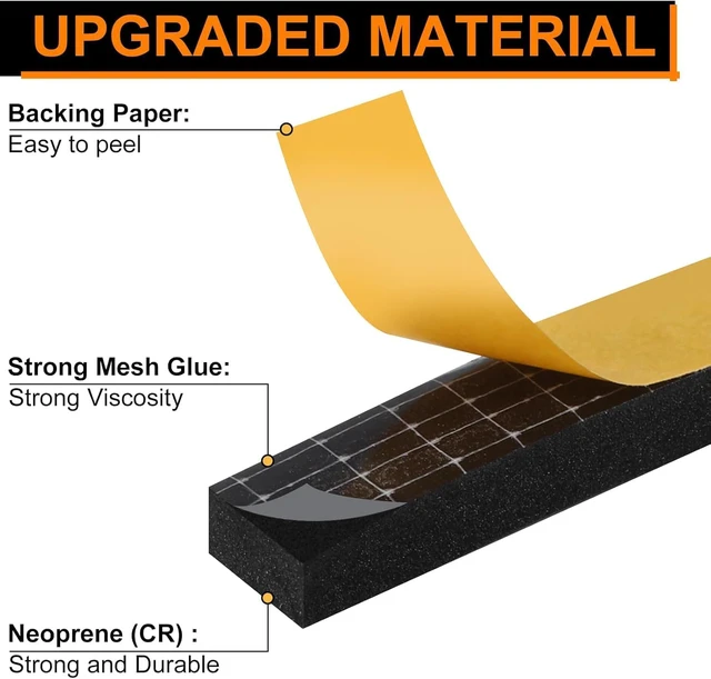 Alt view image 4 of 7 - 20Ft Door Weather Stripping, (1in x 1/2in), Strong Adhesive, Sound Proof, Door Insulation, Weatherproof Foam Tape for Doors, Weatherstripping for Doors Frames, Windows