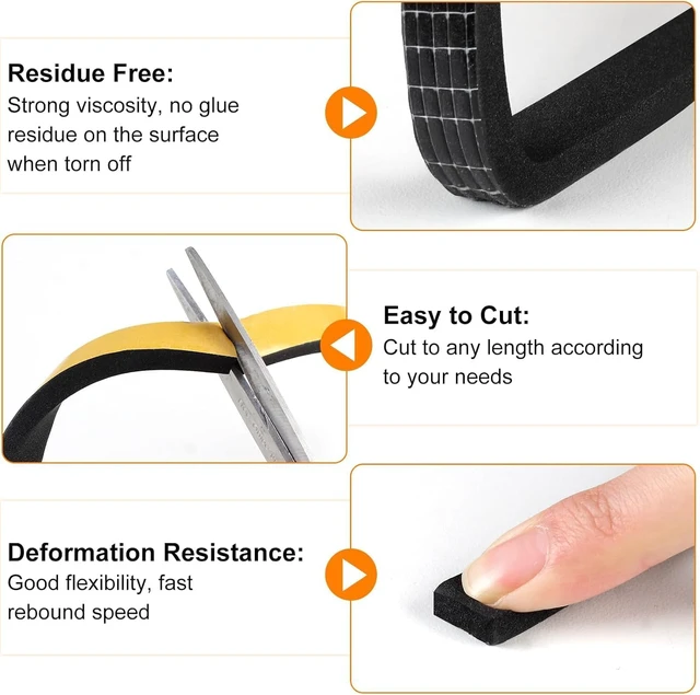 Alt view image 5 of 7 - 20Ft Door Weather Stripping, (1in x 1/2in), Strong Adhesive, Sound Proof, Door Insulation, Weatherproof Foam Tape for Doors, Weatherstripping for Doors Frames, Windows