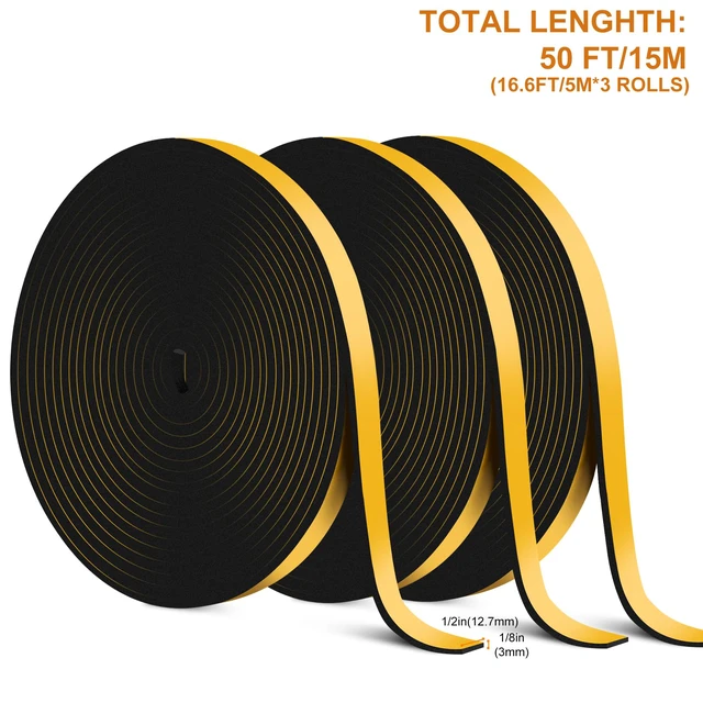 Alt view image 2 of 7 - 50Ft Door Weather Stripping, (1/2in x 1/8in), Strong Adhesive, Sound Proof, Door Insulation, Weatherproof Foam Tape for Doors, Weatherstripping for Doors Frames, Windows