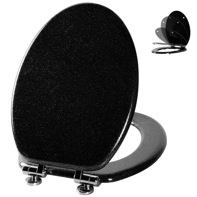 Main image of Glitter Toilet Seat, Slow Close (Elongated, Black) Molded Wood Elongated Toilet Seat, Quiet Close, Quick Release Hinges, Easy to Install and Clean
