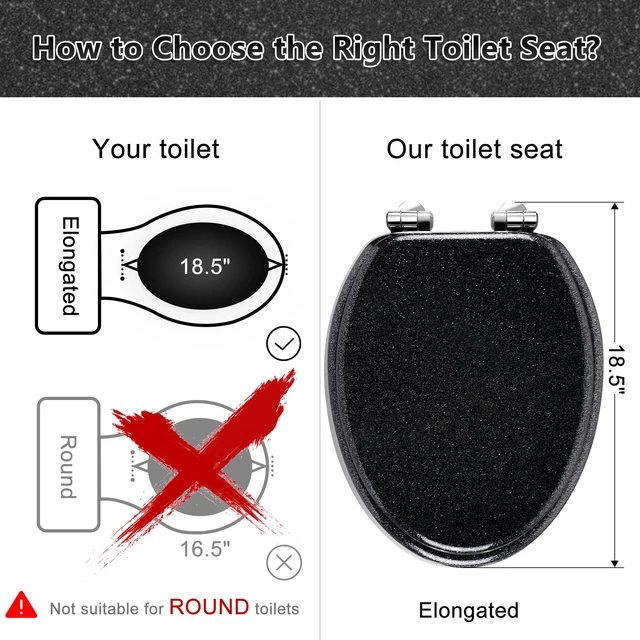 Alt view image 2 of 7 - Glitter Toilet Seat, Slow Close (Elongated, Black) Molded Wood Elongated Toilet Seat, Quiet Close, Quick Release Hinges, Easy to Install and Clean