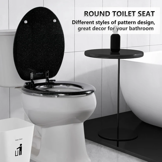 Alt view image 6 of 7 - Glitter Toilet Seat, Slow Close (Elongated, Black) Molded Wood Elongated Toilet Seat, Quiet Close, Quick Release Hinges, Easy to Install and Clean