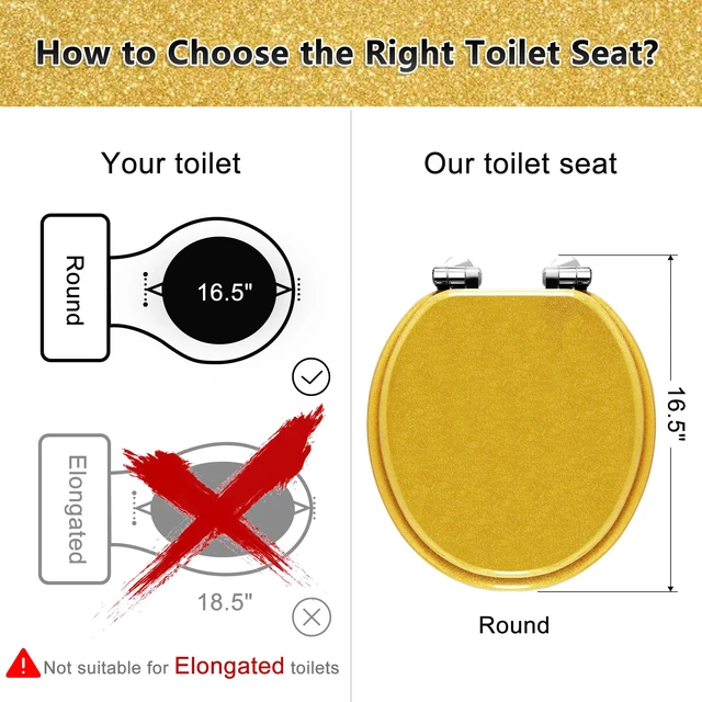 Alt view image 2 of 7 - Glitter Toilet Seat, Slow Close (Round, Gold) Molded Wood Round Toilet Seat, Quiet Close, Quick Release Hinges, Easy to Install and Clean