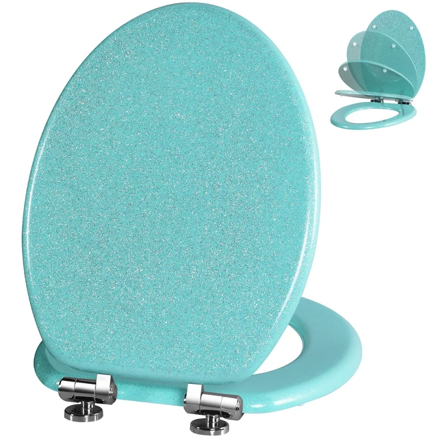 Main image of Glitter Toilet Seat, Slow Close (Elongated, Green) Molded Wood Elongated Toilet Seat, Quiet Close, Quick Release Hinges, Easy to Install and Clean