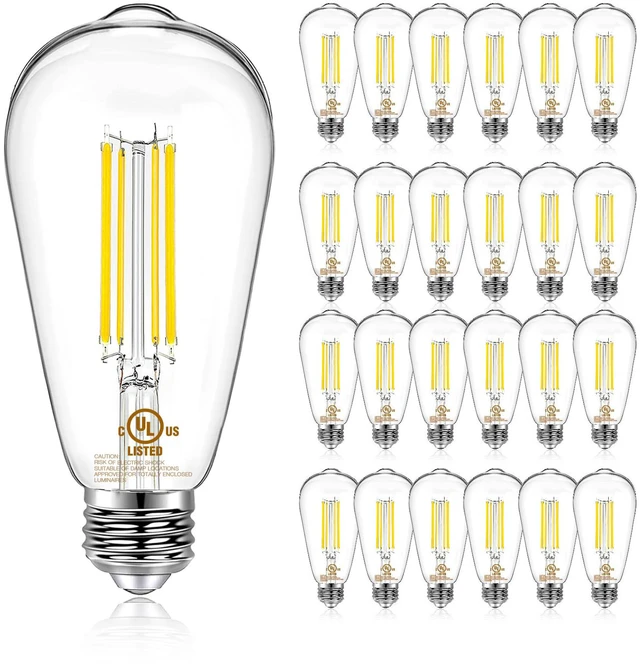 Main image of 24 Pack Vintage LED Edison Bulbs, E26 Led Bulb 60W Equivalent, Dimmable Led Light Bulbs, High Brightness 800 LM Warm White 2700K, ST58 Antique Filament Bulbs, Clear Glass Style for Home