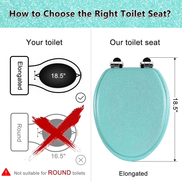 Alt view image 2 of 7 - Glitter Toilet Seat, Slow Close (Elongated, Green) Molded Wood Elongated Toilet Seat, Quiet Close, Quick Release Hinges, Easy to Install and Clean