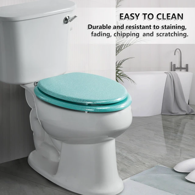 Alt view image 5 of 7 - Glitter Toilet Seat, Slow Close (Elongated, Green) Molded Wood Elongated Toilet Seat, Quiet Close, Quick Release Hinges, Easy to Install and Clean