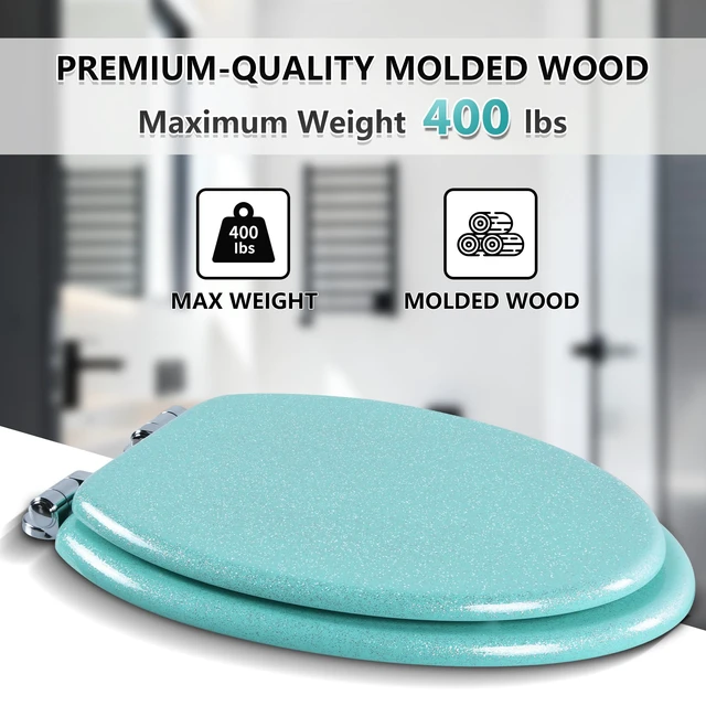 Alt view image 6 of 7 - Glitter Toilet Seat, Slow Close (Elongated, Green) Molded Wood Elongated Toilet Seat, Quiet Close, Quick Release Hinges, Easy to Install and Clean