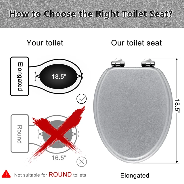 Alt view image 2 of 7 - Glitter Toilet Seat, Slow Close (Elongated, Silver) Molded Wood Elongated Toilet Seat, Quiet Close, Quick Release Hinges, Easy to Install and Clean