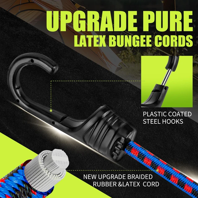 Alt view image 2 of 6 - 30-Piece Heavy-Duty Bungee Cord Assortment with Hooks Latex Cords in 10, 18, 24, 32 and 40 in Sizes, 8 in Canopy Ties and 4 Tarp Clips for Cargo and Camping