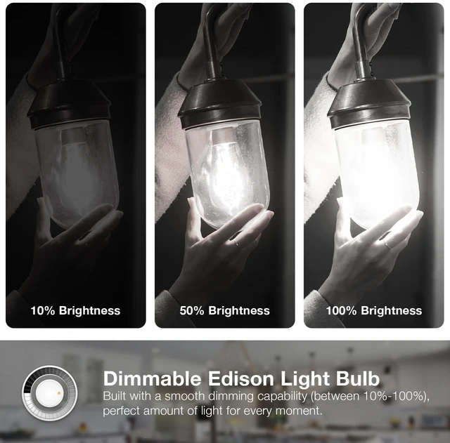 Alt view image 4 of 7 - 24 Pack Vintage LED Edison Bulbs, E26 Led Bulb 60W Equivalent, Dimmable Led Light Bulbs, High Brightness 800 LM Daylight White 5000K, ST58 Antique Filament Bulbs, Clear Glass Style for Home