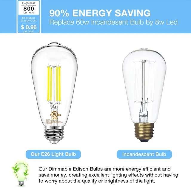 Alt view image 5 of 7 - 24 Pack Vintage LED Edison Bulbs, E26 Led Bulb 60W Equivalent, Dimmable Led Light Bulbs, High Brightness 800 LM Daylight White 5000K, ST58 Antique Filament Bulbs, Clear Glass Style for Home