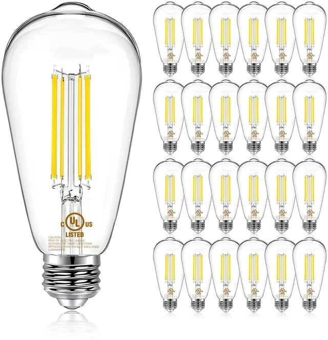 Main image of 24 Pack Vintage LED Edison Bulbs, E26 Led Bulb 60W Equivalent, Dimmable Led Light Bulbs, High Brightness 800 LM Neutral White 4000K, ST58 Antique Filament Bulbs, Clear Glass Style for Home