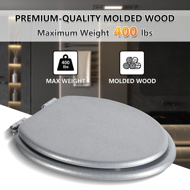 Alt view image 5 of 7 - Glitter Toilet Seat, Slow Close (Elongated, Silver) Molded Wood Elongated Toilet Seat, Quiet Close, Quick Release Hinges, Easy to Install and Clean