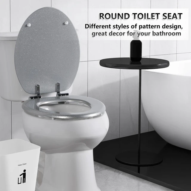 Alt view image 6 of 7 - Glitter Toilet Seat, Slow Close (Elongated, Silver) Molded Wood Elongated Toilet Seat, Quiet Close, Quick Release Hinges, Easy to Install and Clean