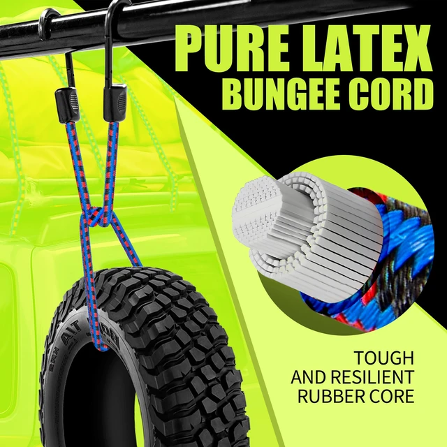 Alt view image 5 of 6 - 30-Piece Heavy-Duty Bungee Cord Assortment with Hooks Latex Cords in 10, 18, 24, 32 and 40 in Sizes, 8 in Canopy Ties and 4 Tarp Clips for Cargo and Camping
