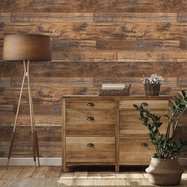 Alt view image 2 of 7 - Wood Grain Contact Paper Peel and Stick Wood Look Wallpaper for Countertops 35.4" x 236" Woodgrain Contact Paper Brown Wood Panel Removable Wallpaper Rustic Vinyl Wrap Easy to Install for Wall Cabinet