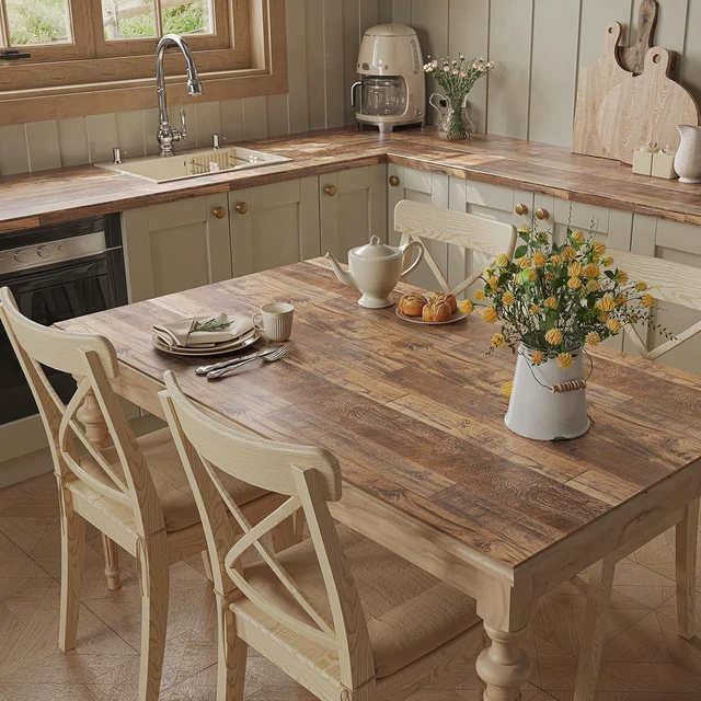 Alt view image 3 of 7 - Wood Grain Contact Paper Peel and Stick Wood Look Wallpaper for Countertops 35.4" x 236" Woodgrain Contact Paper Brown Wood Panel Removable Wallpaper Rustic Vinyl Wrap Easy to Install for Wall Cabinet