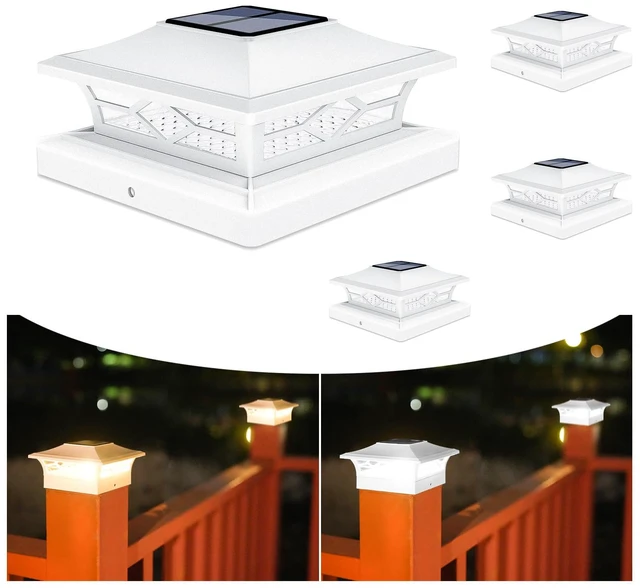Main image of 4Pack Solar Post Cap Lights, 2 Color Modes Deck Lights, White Waterproof solar lights fit 4x4/6x6 wooden & 4x4/5x5 vinyl posts, suitable for dock, fence, patio outdoor decorative lighting