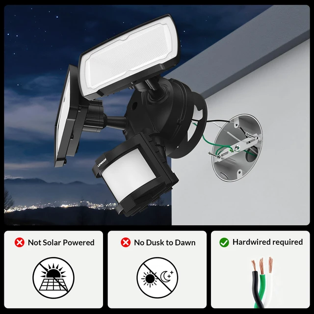 Alt view image 2 of 7 - Hardwired LED Security Lights Motion Sensor Outdoor, 40W 4000LM 5500K Daylight, 72 FT Range & 180° Detection, Easy to Install, IP65 Waterproof, 2 Head Flood Light for Garage, Yard, Porch