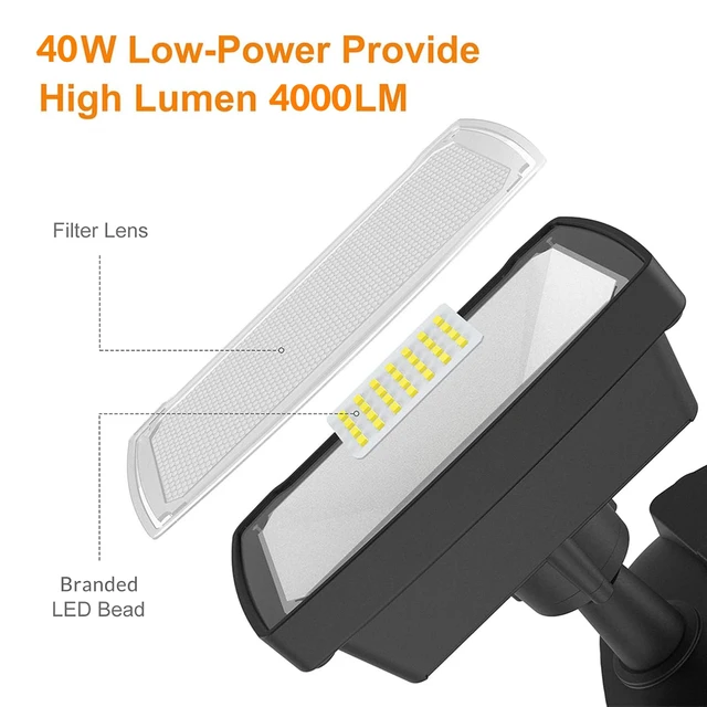 Alt view image 3 of 7 - Hardwired LED Security Lights Motion Sensor Outdoor, 40W 4000LM 5500K Daylight, 72 FT Range & 180° Detection, Easy to Install, IP65 Waterproof, 2 Head Flood Light for Garage, Yard, Porch