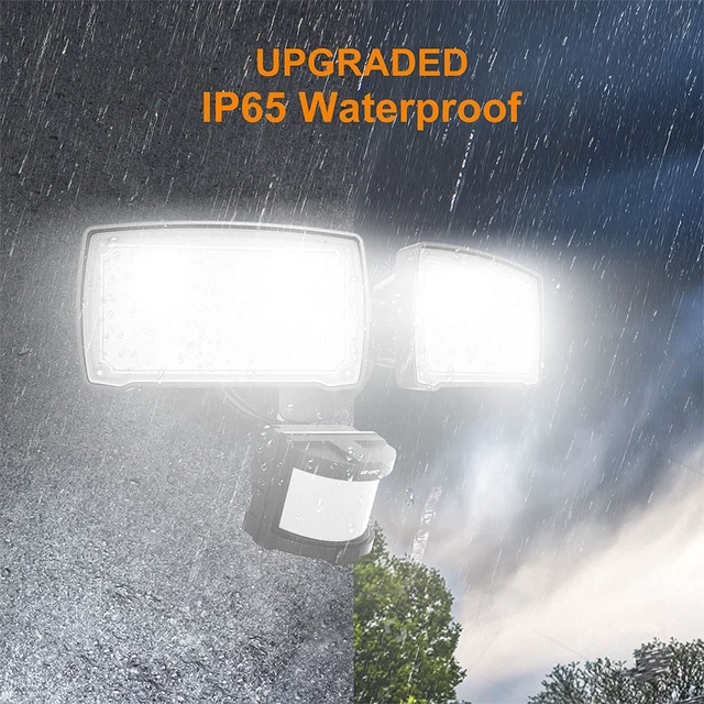 Alt view image 6 of 7 - Hardwired LED Security Lights Motion Sensor Outdoor, 40W 4000LM 5500K Daylight, 72 FT Range & 180° Detection, Easy to Install, IP65 Waterproof, 2 Head Flood Light for Garage, Yard, Porch