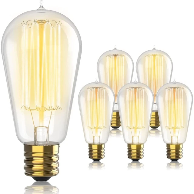 Main image of Vintage Incandescent Edison Light Bulbs, 60W, E26/E27 Base, 2100K Dimmable Decorative Lights, ST58 Style Warm Glow, Antique Squirrel Filament for Outdoor and Indoor Use - 6 Pack