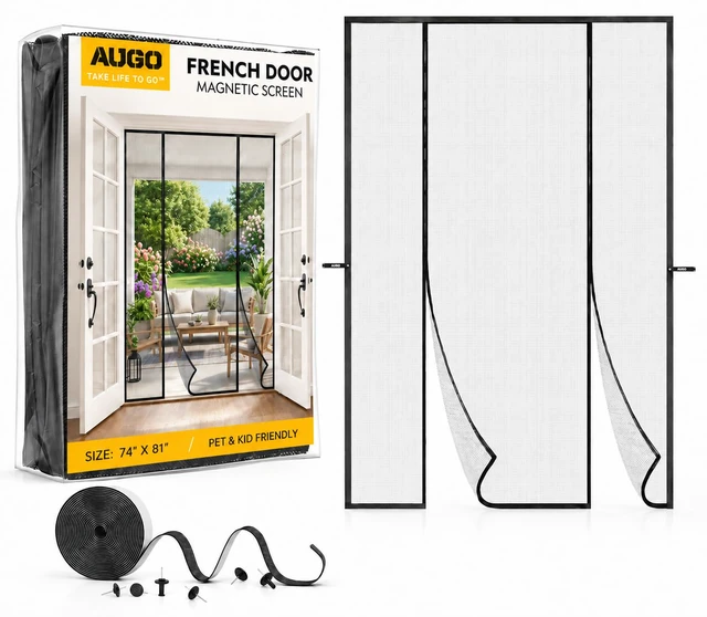 Alt view image 2 of 7 - French Door Magnetic Screen Door - Self Sealing, Heavy Duty, Hands Free Mesh Partition Keeps Bugs Out - Pet and Kid Friendly - Patent Pending Keep Open Feature - 74 Inch x 81 Inch