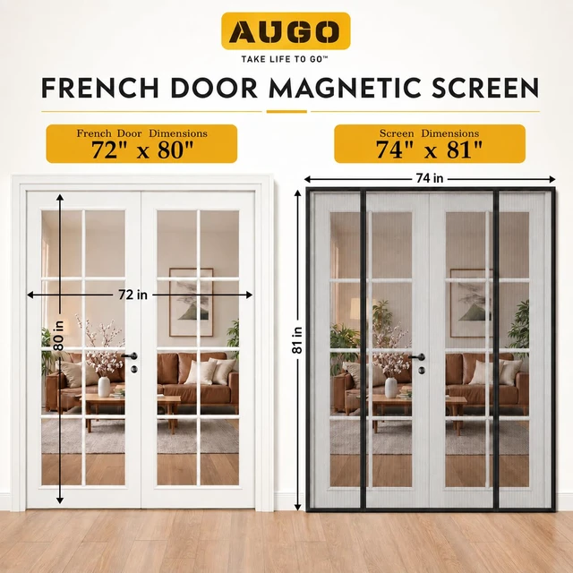 Alt view image 3 of 7 - French Door Magnetic Screen Door - Self Sealing, Heavy Duty, Hands Free Mesh Partition Keeps Bugs Out - Pet and Kid Friendly - Patent Pending Keep Open Feature - 74 Inch x 81 Inch