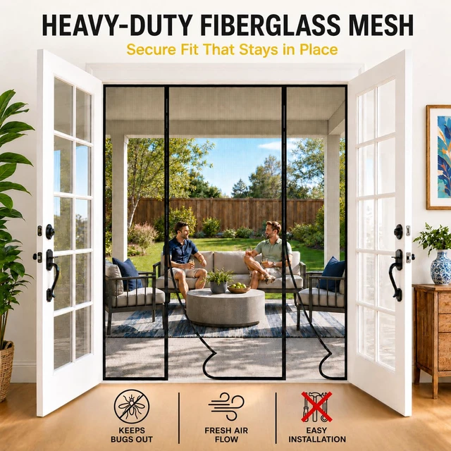 Alt view image 4 of 7 - French Door Magnetic Screen Door - Self Sealing, Heavy Duty, Hands Free Mesh Partition Keeps Bugs Out - Pet and Kid Friendly - Patent Pending Keep Open Feature - 74 Inch x 81 Inch