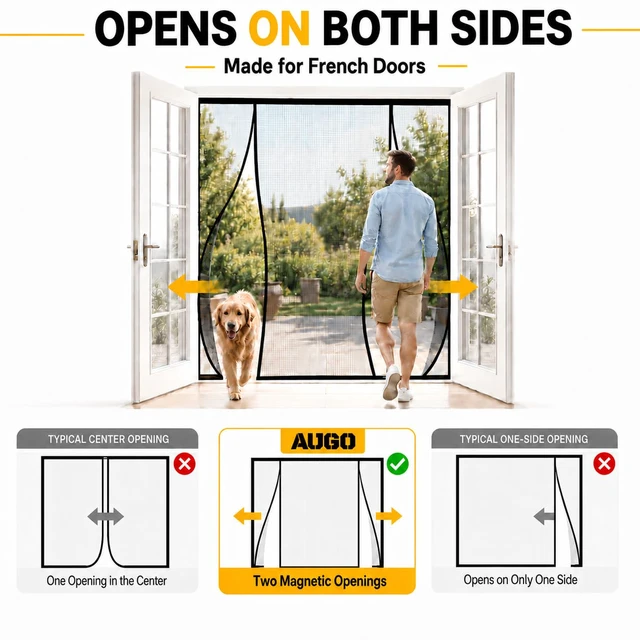 Alt view image 7 of 7 - French Door Magnetic Screen Door - Self Sealing, Heavy Duty, Hands Free Mesh Partition Keeps Bugs Out - Pet and Kid Friendly - Patent Pending Keep Open Feature - 74 Inch x 81 Inch