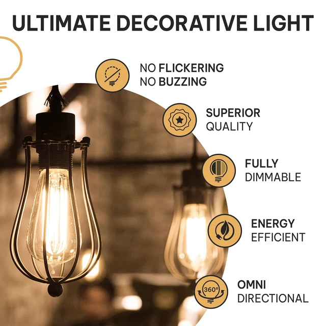 Alt view image 7 of 7 - Vintage Incandescent Edison Light Bulbs, 60W, E26/E27 Base, 2100K Dimmable Decorative Lights, ST58 Style Warm Glow, Antique Squirrel Filament for Outdoor and Indoor Use - 6 Pack