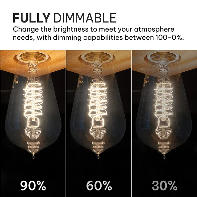 Alt view image 3 of 7 - Vintage Incandescent Edison Light Bulbs, 60W, E26/E27 Base, 2100K Dimmable Decorative Lights, ST58 Style Warm Glow, Antique Spiral Filament for Outdoor and Indoor Use - 6 Pack