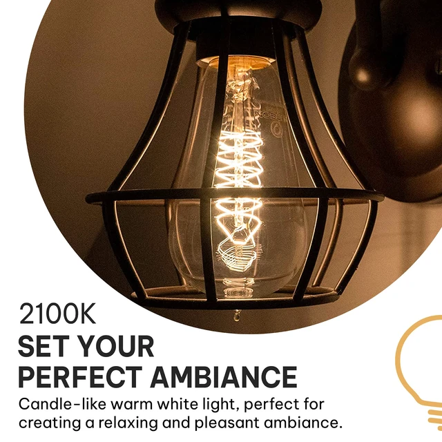 Alt view image 4 of 7 - Vintage Incandescent Edison Light Bulbs, 60W, E26/E27 Base, 2100K Dimmable Decorative Lights, ST58 Style Warm Glow, Antique Spiral Filament for Outdoor and Indoor Use - 6 Pack