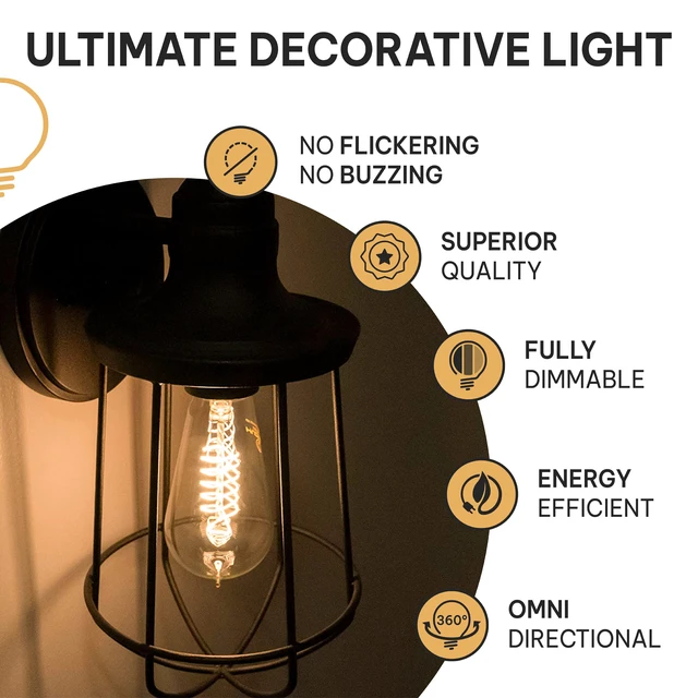 Alt view image 5 of 7 - Vintage Incandescent Edison Light Bulbs, 60W, E26/E27 Base, 2100K Dimmable Decorative Lights, ST58 Style Warm Glow, Antique Spiral Filament for Outdoor and Indoor Use - 6 Pack