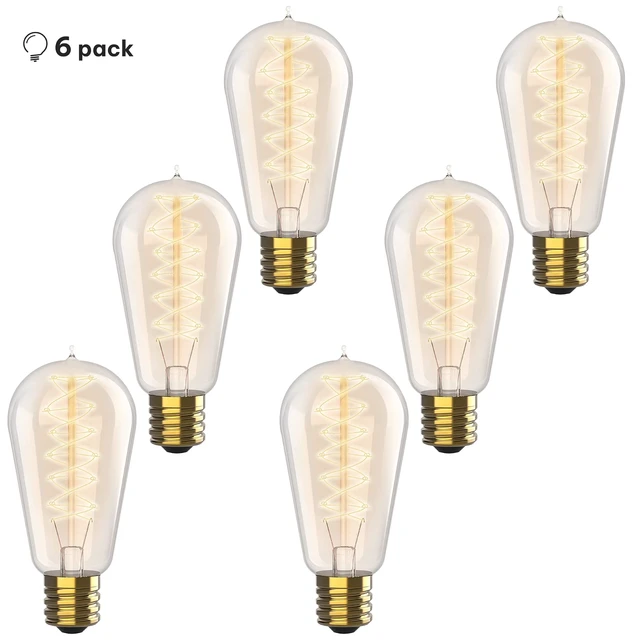 Alt view image 6 of 7 - Vintage Incandescent Edison Light Bulbs, 60W, E26/E27 Base, 2100K Dimmable Decorative Lights, ST58 Style Warm Glow, Antique Spiral Filament for Outdoor and Indoor Use - 6 Pack