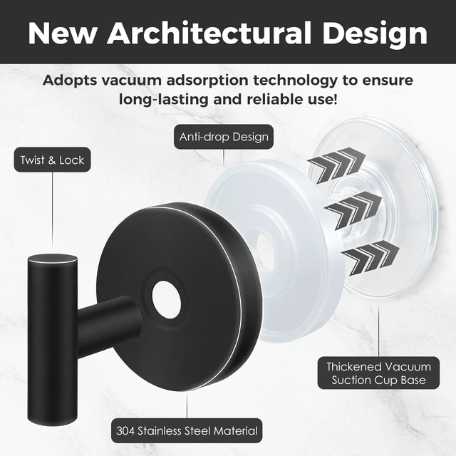 Alt view image 2 of 5 - Shower Hooks for Inside Shower,No-Drill Removable&Reusable Towel Hooks for Bathroom,Heavy Duty Suction Cup Hooks for Glass Window,4 Packs(Black)