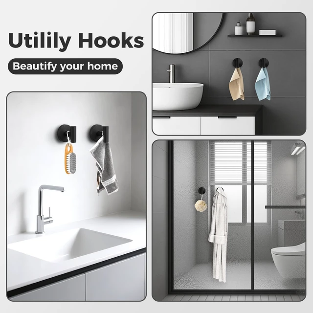 Alt view image 5 of 5 - Shower Hooks for Inside Shower,No-Drill Removable&Reusable Towel Hooks for Bathroom,Heavy Duty Suction Cup Hooks for Glass Window,4 Packs(Black)
