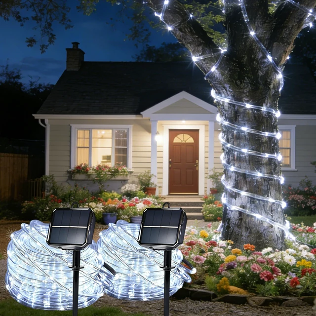 Main image of Solar Rope Lights for Outside, 2 Packs 400 LED White Solar String Lights