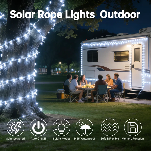 Alt view image 2 of 7 - Solar Rope Lights for Outside, 2 Packs 400 LED White Solar String Lights