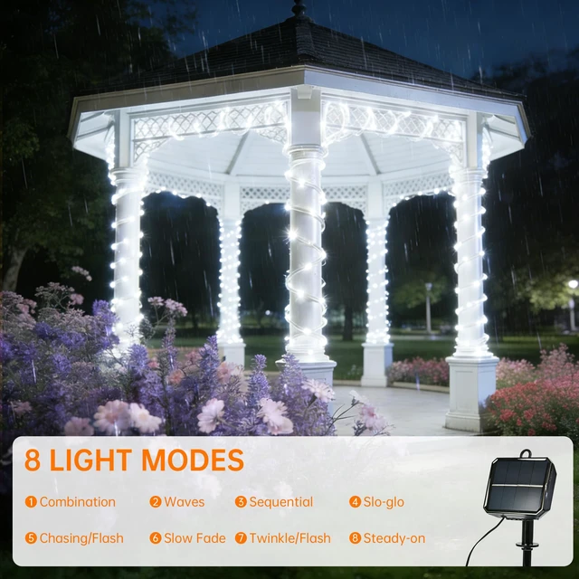 Alt view image 5 of 7 - Solar Rope Lights for Outside, 2 Packs 400 LED White Solar String Lights