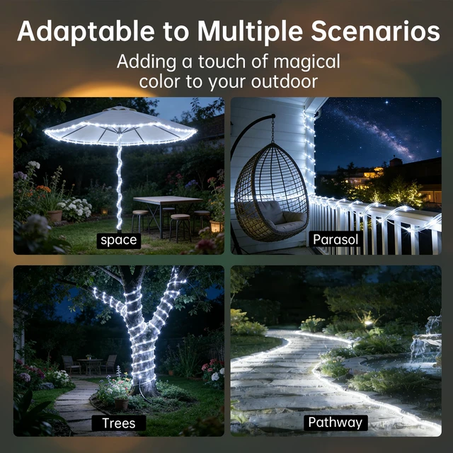 Alt view image 7 of 7 - Solar Rope Lights for Outside, 2 Packs 400 LED White Solar String Lights