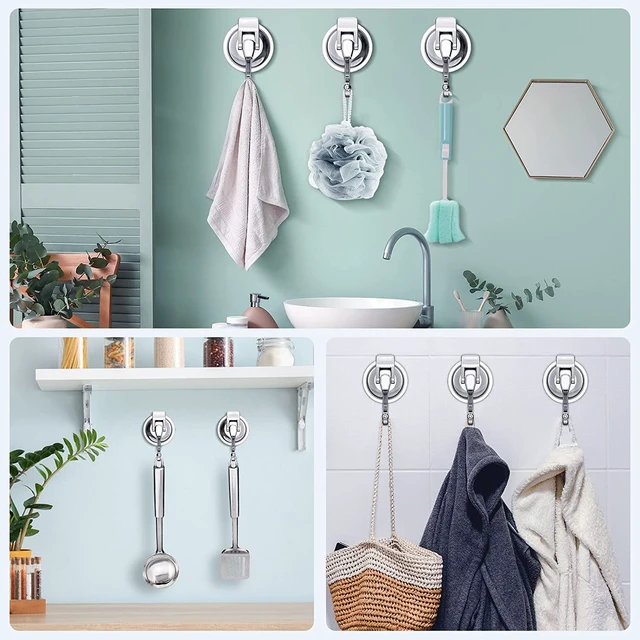 Alt view image 6 of 6 - Wreath Hanger, 6 Pack, Silver-Plated Polished Suction Hooks for Window Glass Kitchen Bathroom, Reusable Without Punching for Towel Loofah Robe Coat Wreath Decor, ABS Plastic