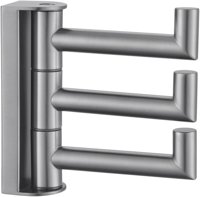 Main image of Swivel Hook 3 Arms, Towel Hook for Bathroom, Gunmetal Gray SUS304 Stainless Steel, Foldable Hand Towel Holder, Compact & Heavy Duty for Shower Closet Kitchen, Screws Wall Mount
