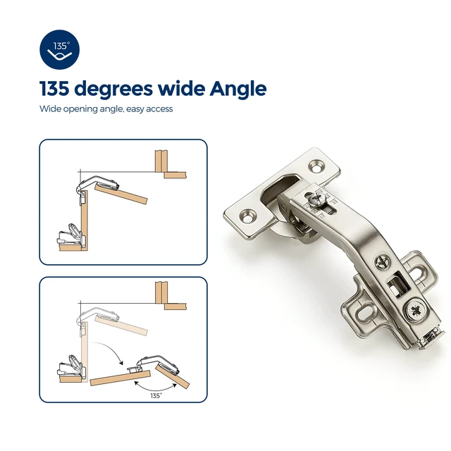 Alt view image 5 of 7 - Kitchen Cabinet Hinges,135 Degree Door Hinges, 10 Pairs 20 Pack Compatible with Lazy Susan Corner Cupboard, Full Overlay, for Face Frame Door, Concealed Corner, Cabinet Hardware