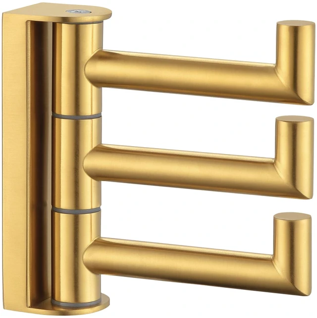Main image of Swivel Towel Hook for Bathroom, Coat Hook Brushed Dark Gold SUS304 Stainless Steel, 3 Foldable Arms, Space Saving Kitchen Hand Wash Towel Holder, Screws Mounted