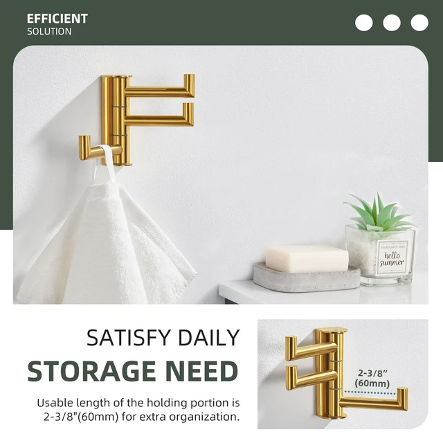 Alt view image 6 of 7 - Swivel Towel Hook for Bathroom, Coat Hook Brushed Dark Gold SUS304 Stainless Steel, 3 Foldable Arms, Space Saving Kitchen Hand Wash Towel Holder, Screws Mounted
