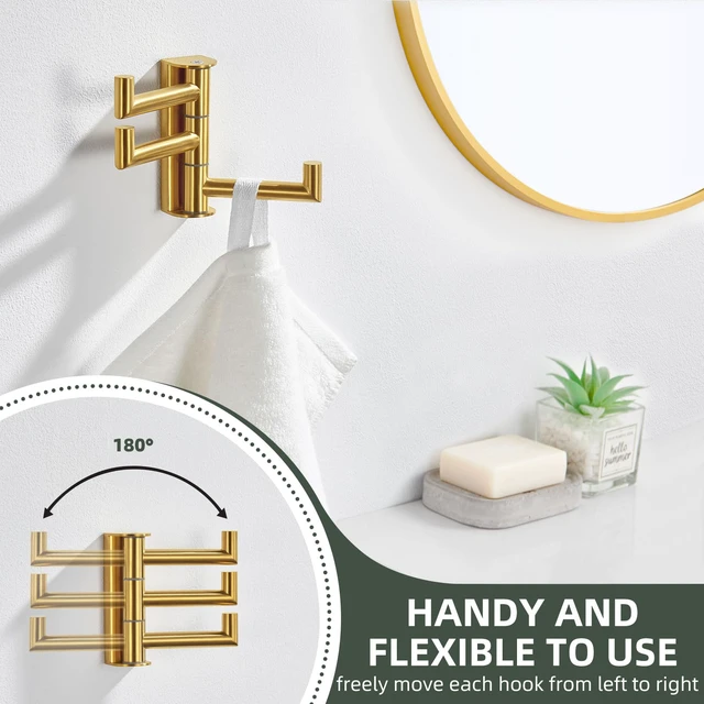 Alt view image 7 of 7 - Swivel Towel Hook for Bathroom, Coat Hook Brushed Dark Gold SUS304 Stainless Steel, 3 Foldable Arms, Space Saving Kitchen Hand Wash Towel Holder, Screws Mounted